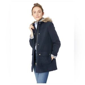 J Crew Mercantile Vail Parka Hooded Faux Fur Wool Coat‎ Women's Size 0